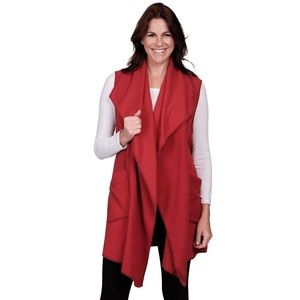 Le Moda Pocketed Open Front Fleece Vest Cardigan